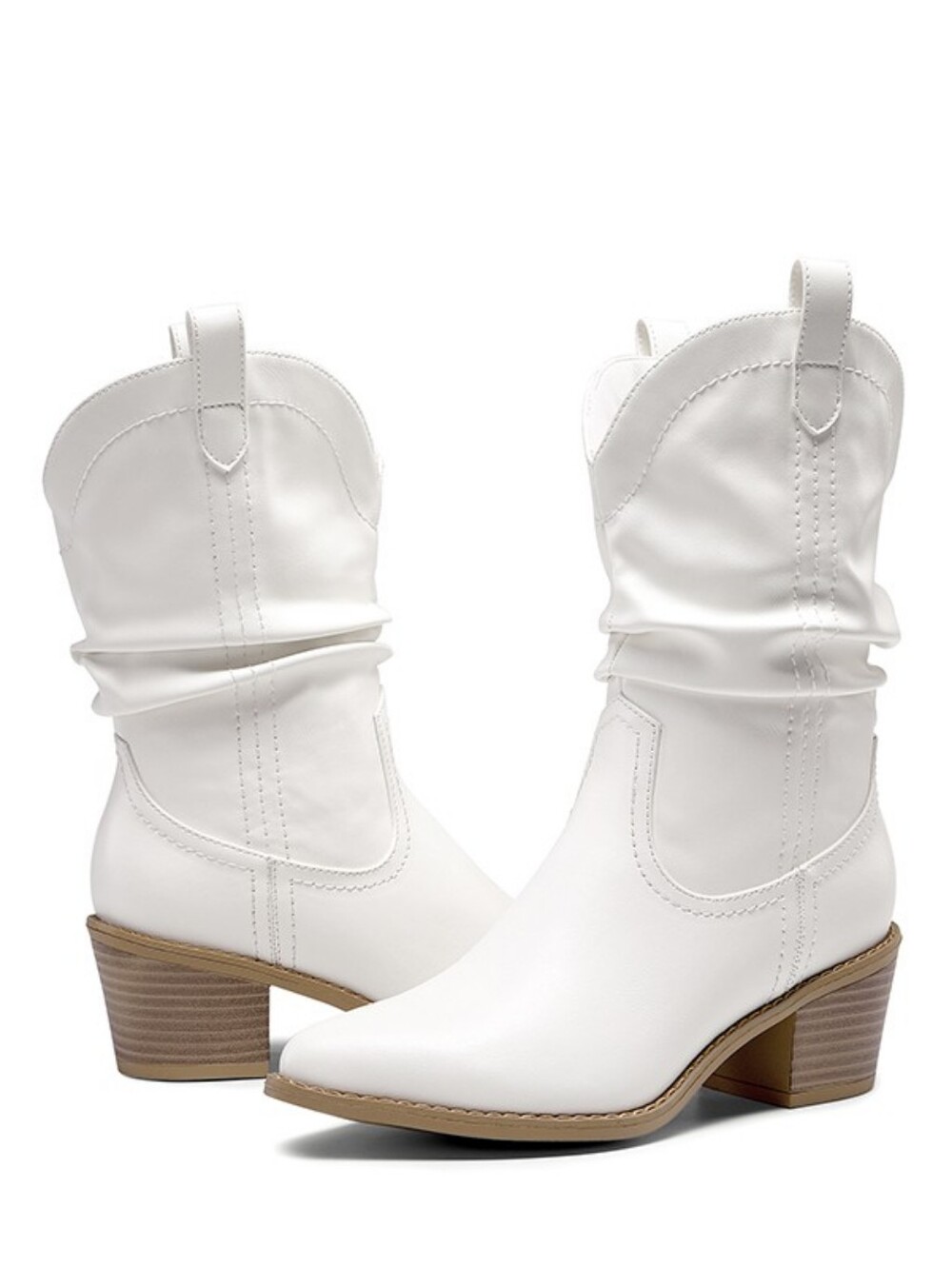 DREAM PAIRSV-cut Cuff Mid Calf Cowboy Boots